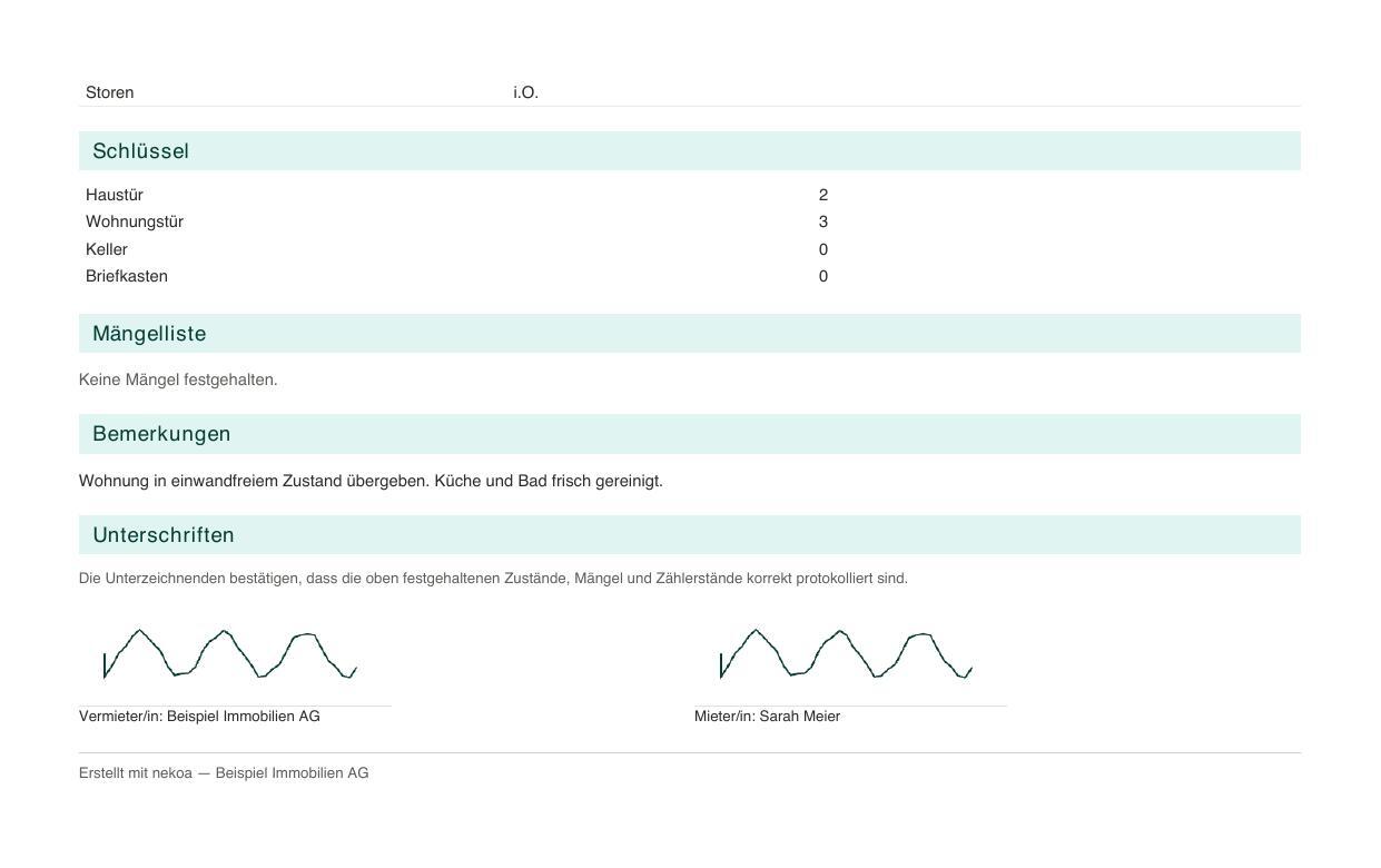 Übergabeprotokoll-PDF mit beiden Unterschriften